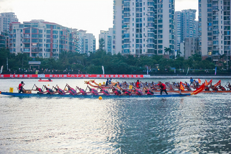 龙舟竞渡星海湾。美兰区委宣传部供图